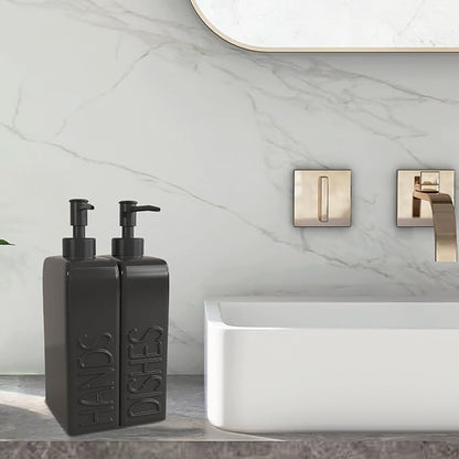Soap Dispenser Set with Stainless Steel Pump, 2 Pack Ceramic Refillable Dish