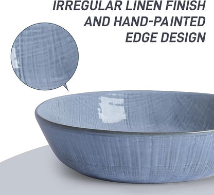 famiware Moonlight 8.5 Inch Pasta Bowls Set of 4, 32oz Serving Bowls for Kitchen, Soup Bowl with Linen Finish, Large Stoneware Bowls for Festivals, Housewarming, Dinnerware, Blue