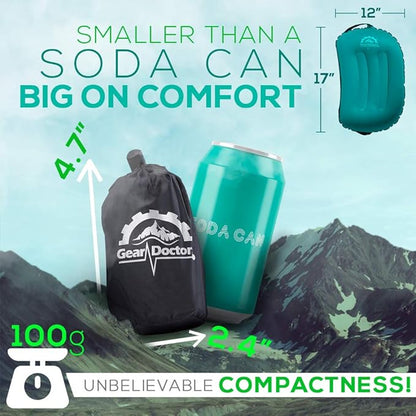 Gear Doctors Inflatable Camp Pillow, Backpacking - Blow Up Pillow (Teal)