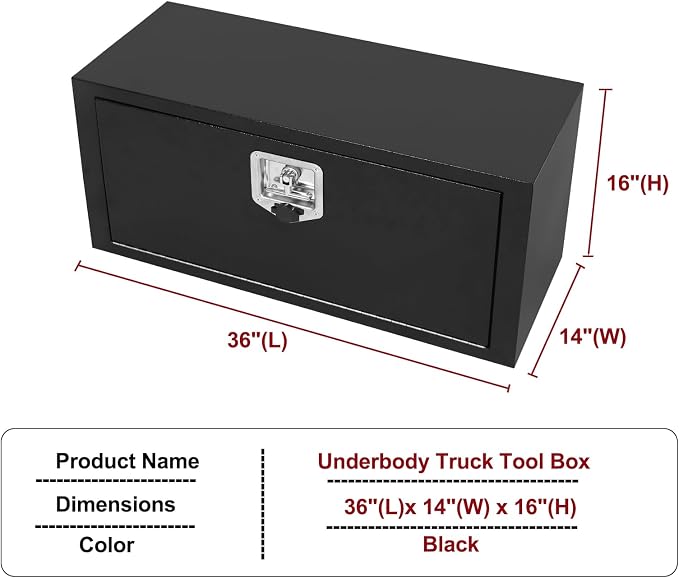 36 Inch Steel Underbody Truck Tool Box with T-Handle Lock Latch, Truck Storage Organizer for Organization and Storage, Job Tool Chest, 36"x 14"x 16" Inch
