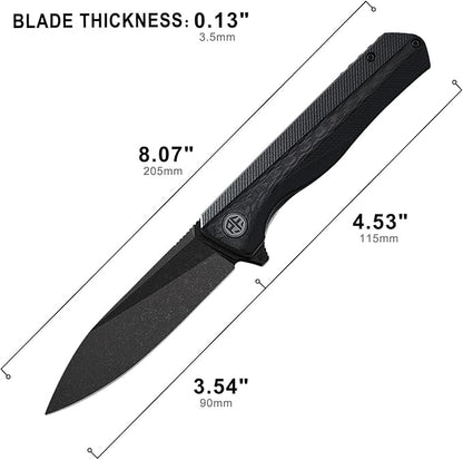 Petrified fish PF818,3.54" D2 Blade,104g G10 Handle Flipper Folding knife (Carbon fiber with G10 handle, Black stonewashed)