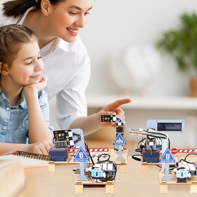 4-in-1 ESP32 STEM Smart Traffic Kit Compatible with Arduino, STEM Robotics Science Kit, Engineering Project STEA Activity Gift Suitable for School Education Kit, Family Education for Kids 12+