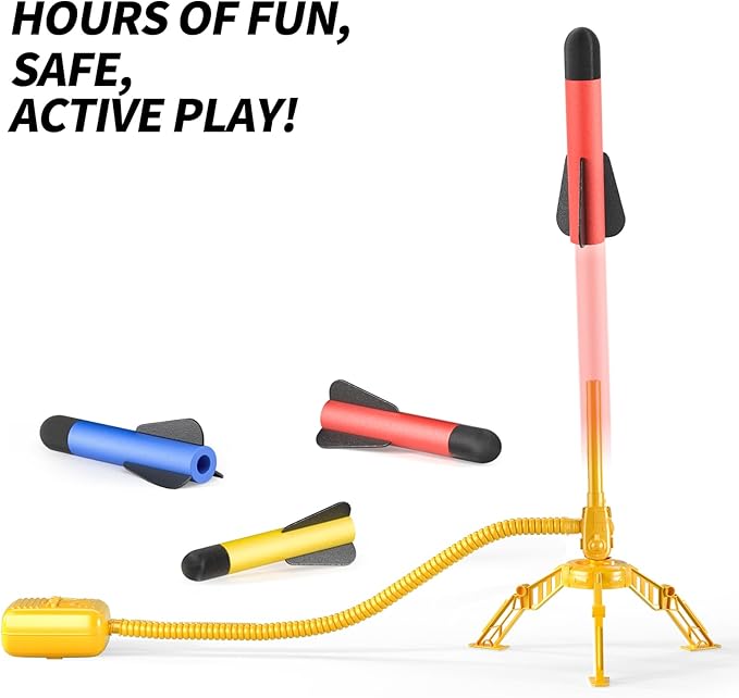 TEMI Rocket Launcher for Kids, 12 Foam Rockets and Launcher Pad, Launch up to 100+ft, Kids Outdoor Toys, Birthday Gift Toys for Kids Boys Girls Age 3 4 5 6 + Years Old