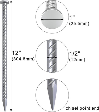 VVOKGO 12 Inch Rebar Stakes Metal Asphalt Anchoring Spikes Ground (16pcs), 1/2 Inch Diameter Galvanized Landscape Anchors Heavy Duty for Speed Bump, Handicap Threshold Ramps, Parking Limits Curb, Tarp