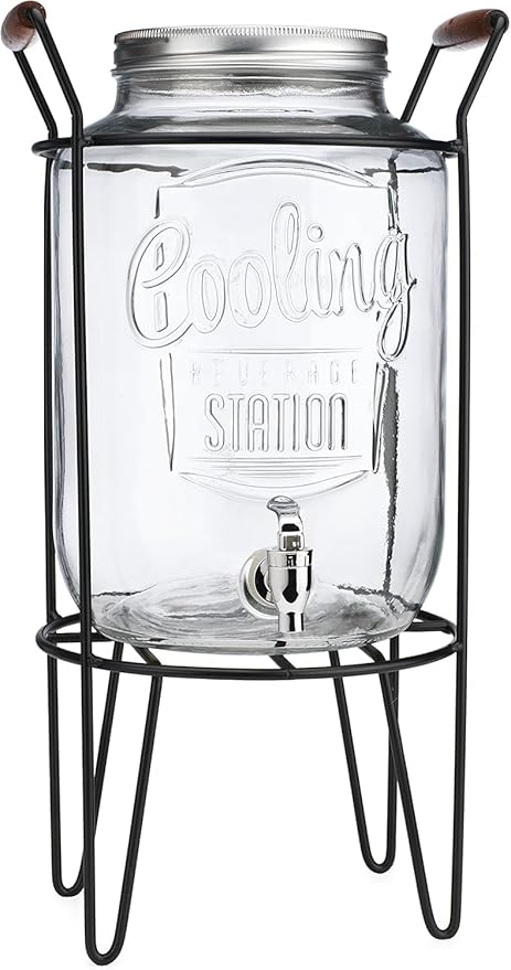 2 PACK-2 GALLON Drink Dispensers for Parties, Cooling Station Beverage Dispensers with Stand, Glass Water Jug Dispenser, 100% Leakproof Spigot Perfect For And Daily Use