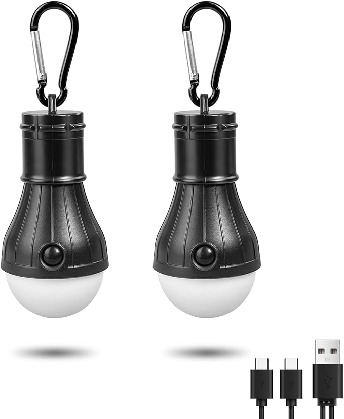 Led Camping Lantern USB Rechargeable,Outdoor Tent Lights for Camping Hanging,Kids with Clip Hook Camping Flashlight (2 Packs Black)