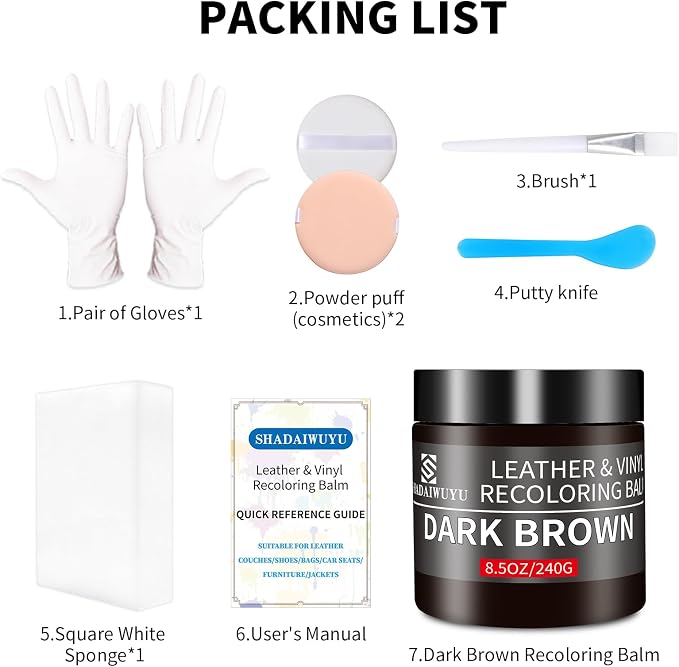 Leather Recoloring Balm,8.5oz Leather Color Restorer,Dark Brown Leather Repair kit for Furniture and Car Interior,Leather Couch Scratch Repair,Leather Dye Paint for Faded,Cracked and Damaged Leather