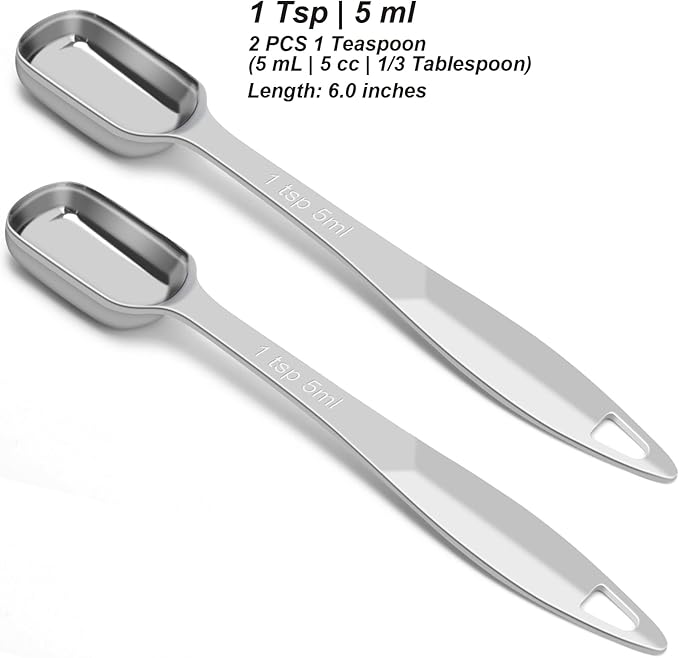 2 Pcs 1 Teaspoon Stainless Steel Single Measuring Spoon, Long Handle Metal
