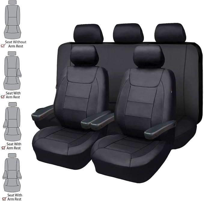 Flying Banner car seat Covers Protects Water Proof Faux Leather Carbon Fiber Front and Rear Bench (Black, Full Set - 8PCS)