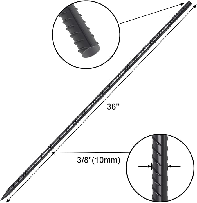 VVOKGO Rebar Stakes 36 Inch 16-Pack Concrete Form Stakes Heavy Duty Straight Ground Anchors, 3/8" Diameter Metal Steel Spikes with Chisel Point End for Plant Support, Garden Border,Landscape Edging