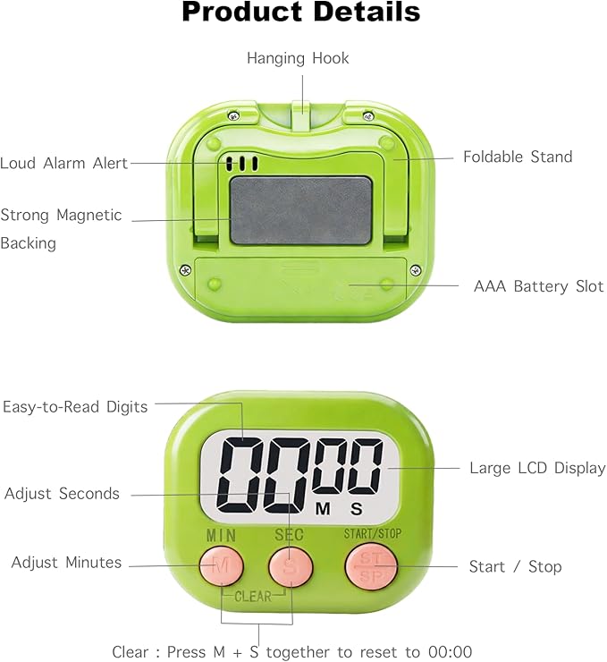 Digital Timer for Classroom Teachers Students, Magnetic Kitchen Countdown Timer