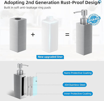 Soap Dispenser with Rust Proof Stainless Steel Pump Refillable