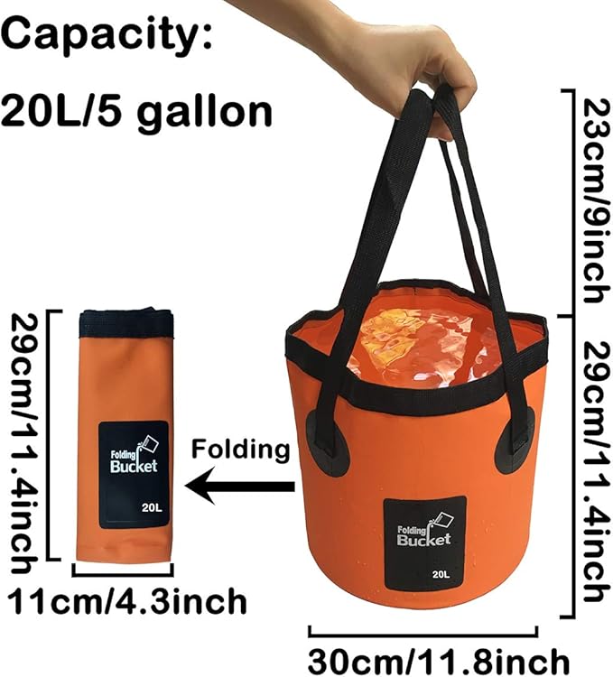 Sunglow Collapsible 5 Gallon Multifunctional Portable Fishing Bucket - Wash Basin Folding Bucket - Water Container for Fishing, Camping, Gardening (20L/5 Gallon (Orange))