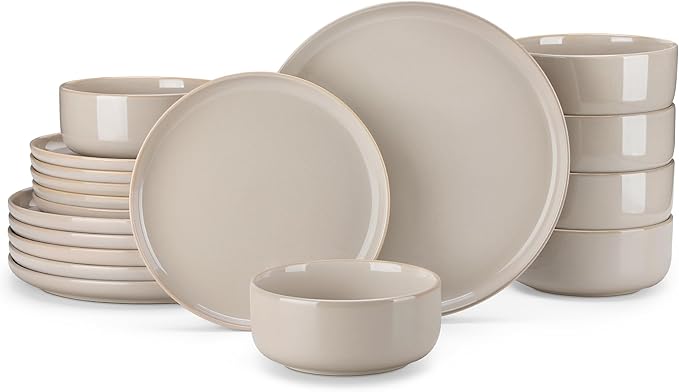 vancasso PLAYA Ceramic Plates and Bowls Sets,18 Pieces Grey Dinnerware Sets for Kitchen,Reactive Glaze Dishes Set for 6, Dishwasher and Microwave Safe