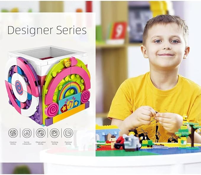 SIENON Dots Rainbow Pencil Holder Building Blocks, DIY Creative Craft Bricks Pen Holder Kit, Fun Construction Jewelry Organizer Box Toys for Kids Birthday Christmas Gift