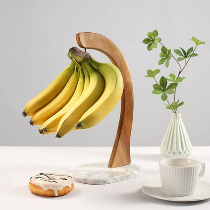 Everous Banana Hanger Stand with Acacia Wood & Marble Base