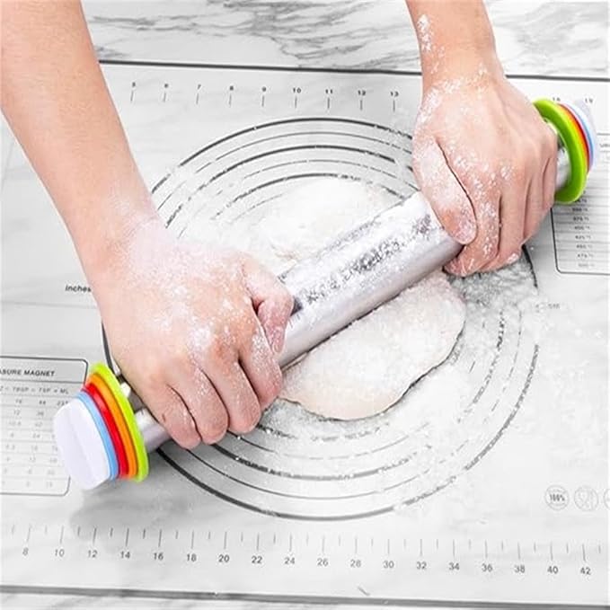 Rolling Pin nonstick and Silicone Baking Pastry Mat combo kit, Adjustable