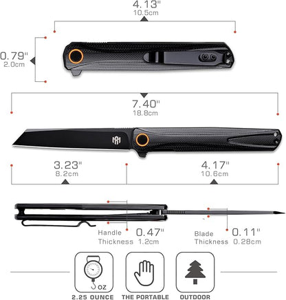 EDC Pocket Knife Canyon, 3.2" D2 Steel Tanto Blade Flip Open,G10 Handle Small Folding Knife with Pocket Clip for Men Women, Sharp Camping Hiking Knives