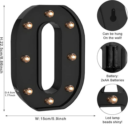 Foaky Black LED Letter Lights for Room Decor - Bedroom Wall Decor, Alphabet Lights for Home, Wedding, Party - Battery Operated （O）