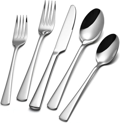 KINGSTONE Silverware Set for 8, 40-Piece Forged 18/10 Stainless Steel Flatware Set, Mirror Finish Cutlery Set Dishwasher Safe for Home, Restaurant, Wedding, Party
