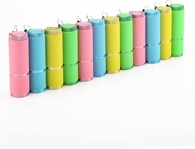 AHIER 9 LED Glow in Dark Flashlights, 12 Pack Rubber Coated Flashlights with Straps, Portable Handy Lights for Camping, Hiking, Indoor, Assorted Colors (Green+Blue+Pink+Yellow)