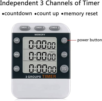 Digital Dual Kitchen Timer for Cooking, 3 Channels Count Down/up Triple Multi