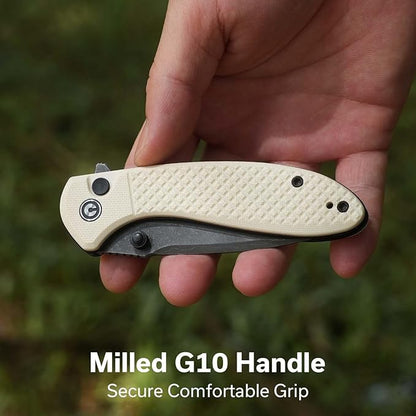 CIVIVI Faeger Pocket Folding Knife for EDC, 2.98" Damascus Blade G10 Handle, Reversible Clip for Men Women Outdoor Carry C24031-DS1 (Ivory)