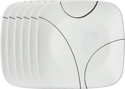 Corelle Vitrelle 6-Piece Salad Plate Set, Triple Layer Glass and Chip Resistant, Lightweight Square 8-1/2-Inch Plates Set, Splendor