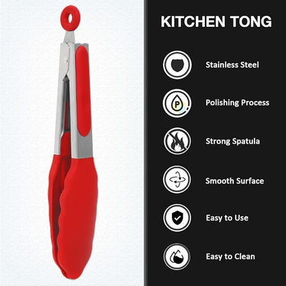 Mini Silicone Serving Tongs Set of 3, Small Kitchen Tongs