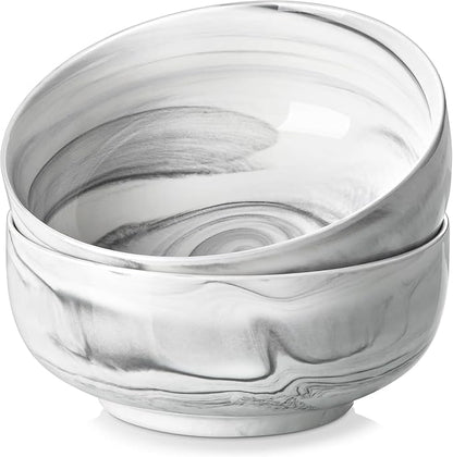 MALACASA Large Marble Grey Ceramic Soup & Salad Bowls Set of 2, 44 OZ (7"), Dishwasher & Microwave Safe, Series REGULAR