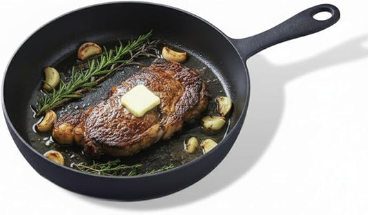 Flambo Skillet #10 - Naturally Non-Stick 10 Inch Pre-Seasoned Cast Iron Frying Pan - Smooth Nonstick Finish for Grilling, Frying, Sauteing, Searing, Baking - Use on Oven, Stove, Grill, or Campfire