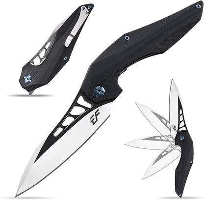 Eafengrow EF226 Folding Knives D2 Steel Blade and G10 Handle Knife Outdoor Camping Hiking EDC Tools (black)