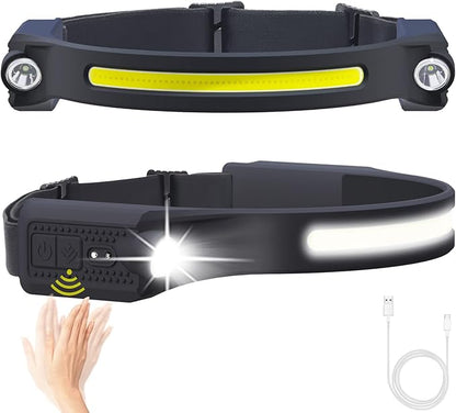AlpsWolf LED Headlamp Rechargeable, 2 XPE LED and COB LED Head Lamp, Sensor Mode, 260° Wide Beam, IPX4 Waterproof, Rechargeable Headlight for Camping Accessories (2 Pack)