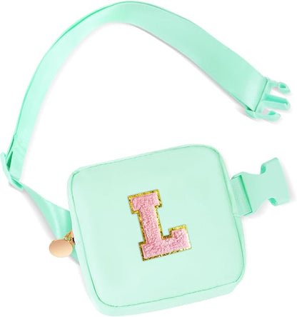 Mini Belt Bag Fanny Pack with Initials Letter Patch Small Crossbody Bags Cute Stuff Birthday Gifts for Teenager Girls Trendy Stuff for Teens - Light Green,L