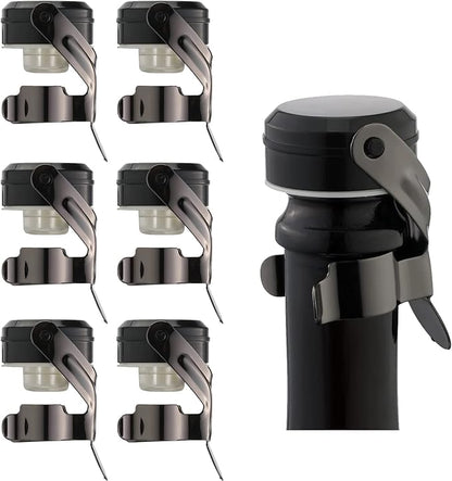 WOTOR Champagne&Wine Bottle Stoppers Stainless Steel with Food Grade Silicone, Leak Proof Keep Fresh Reusable Saver, Cork Suitable for Wine, Champagne, Cava, Prosecco and Sparkling (6 Pack Black）