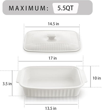 Large Baking Dish with Lid, 5.5 Quart Lasagna Pan with Lid, 13.5x9 inch Ceramic