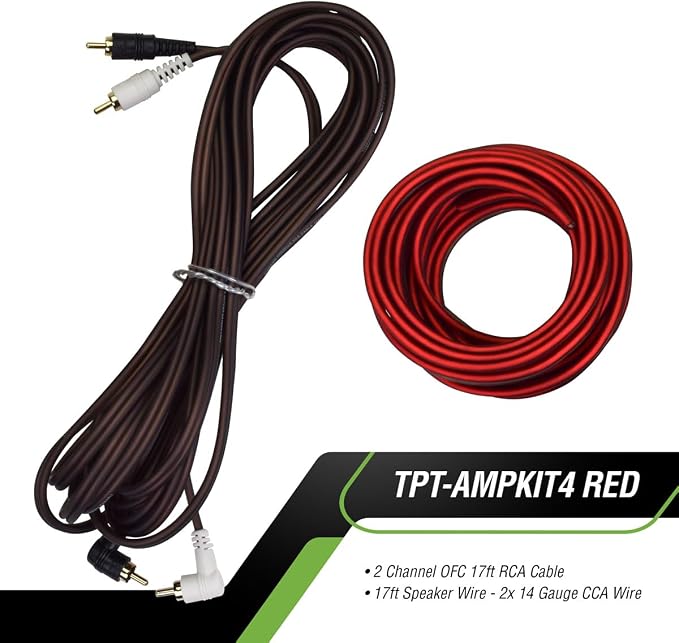 Timpano Amplifier Wiring Kit - 4 Gauge Amp Kit 2000 Watts Car Amplifier Installation CCA Cables Kit – 150 Amp Fuse Single Amp TPT-AMPKIT4 RED