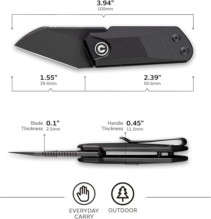 CIVIVI Ki-V Front Flipper Pocket Knife, Double Detent Slip Joint Small Folding Knife with Deep Carry Pocket Clip For Easy EDC C2108B (Black)