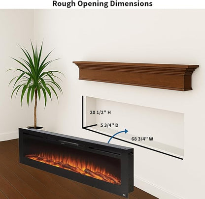 Touchstone Smart Electric Fireplace-The Sideline 72" Wide-in Wall Recessed