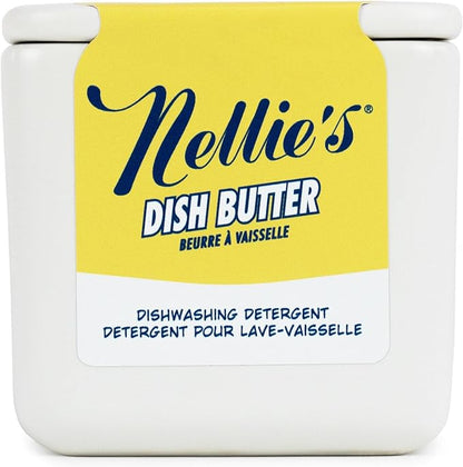 Nellie's Dish Butter | Solid Dish Soap | Lemongrass Scent | Made in Canada | Concentrated Solid Dish Soap, Reusable Ceramic Container, Phosphate-Free, Plastic-Free & Low-Waste Packaging.