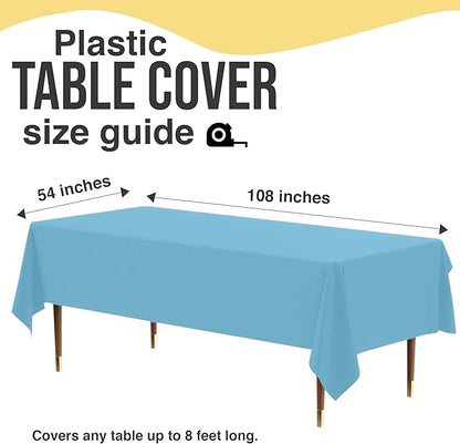 Exquisite 66% Thicker Premium Plastic Table Cloth Rectangle Table Cover 0.5 Mil 12 Pack Sky Blue Table Cloth 54 Inch x 108 Inch Disposable Tablecloth Won't Tear Easily Like Cheap Thin Brands