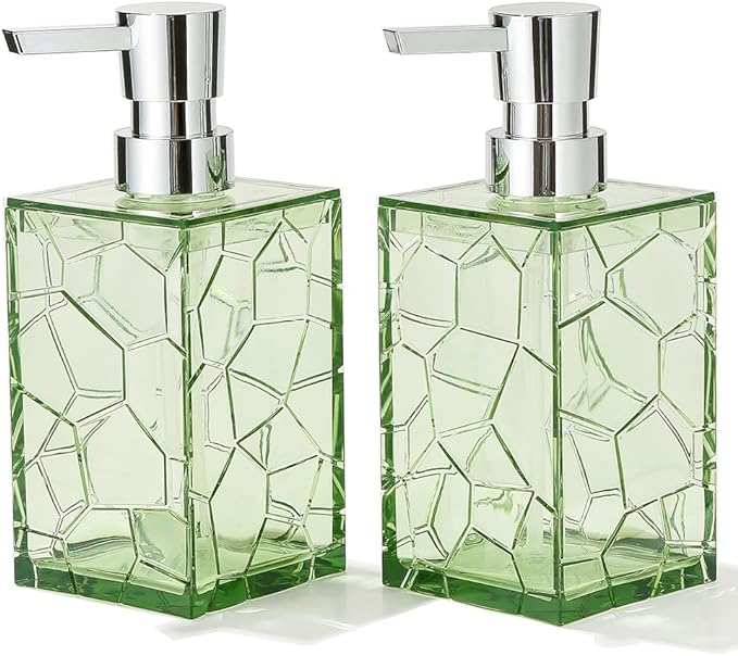 2 Pack Clear Saga Green Rust Proof Soap Dispenser Bathroom, Acrylic Plastic