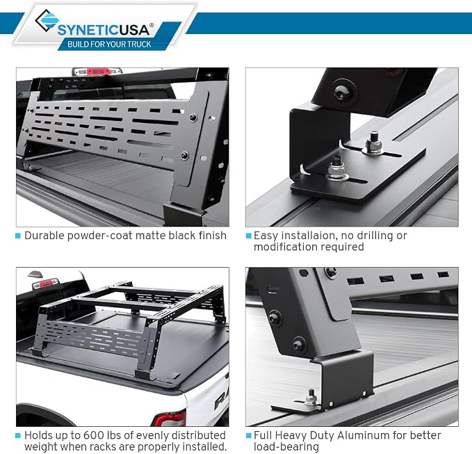 Syneticusa MR Retractable Truck Bed Cover with R3 Rack for Ford F-150 2004–2026 | 5.5' (67”) Short Bed | Aluminum Hard Retractable Tonneau Cover | One-Person Installable | Waterproof, Low-Profile