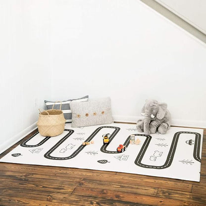 Baby Care Play Mat (Medium, Nordic Trails - Morning Fog Arrows) 73’’ x 49’’ Original One-Piece Reversible Rollable Waterproof Play Mat for Infants, Babies, Toddler, and Kids