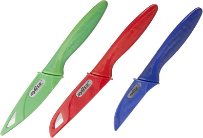 Zyliss 3-Piece Paring Knife Set with Covers – Blue, Green & Red
