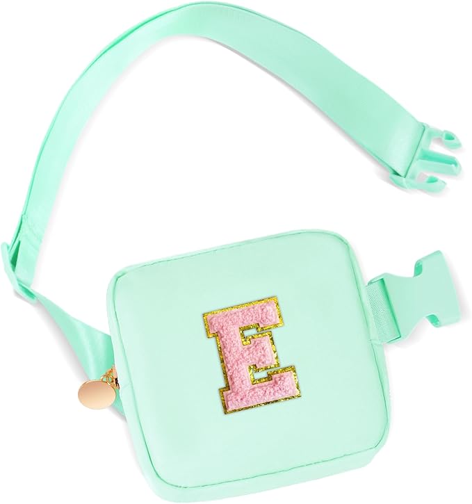 Mini Belt Bag Fanny Pack with Initials Letter Patch Small Crossbody Bags Cute Stuff Birthday Gifts for Teenager Girls Trendy Stuff for Teens - Light Green,E