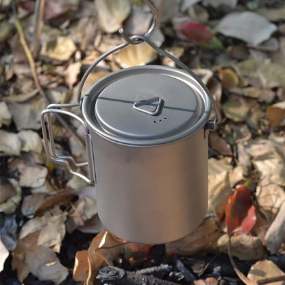 750ml/26oz Titanium Camping Pot with Lid and Foldable Handle, Ultralight Camping Mug for Hiking, Backpacking, Outdoor Cooking, and Travel