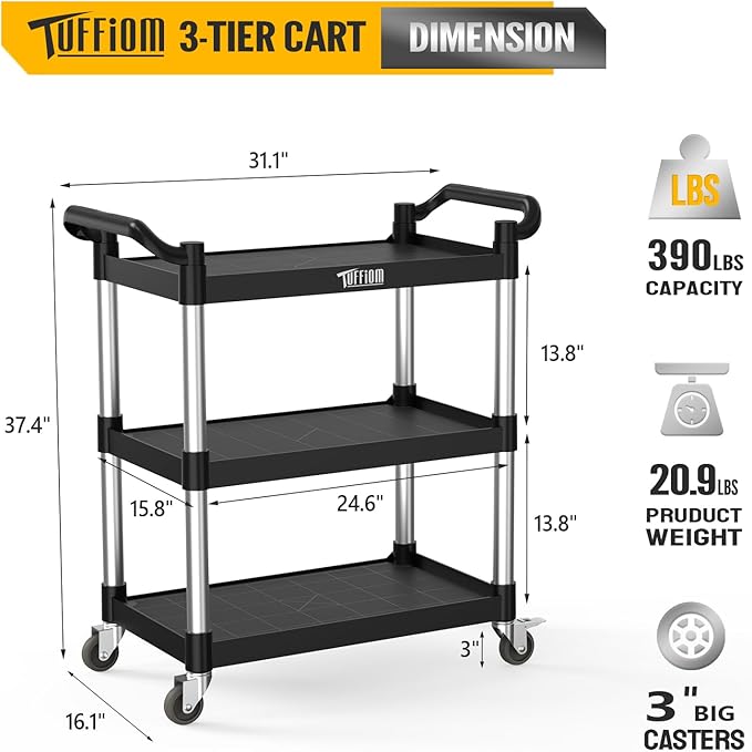 TUFFIOM 3-Tier Plastic Service Utility Cart