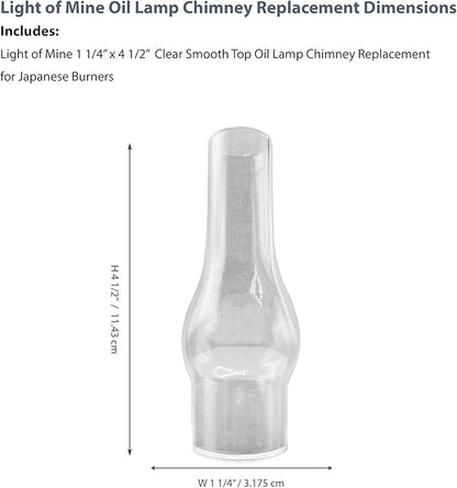 Light of Mine: 1.25" X 4.25" Oil Lamp Replacement Chimney - Clear Smooth Top Borosilicate Chimney for Japanese Burners (1 1/4" x 4 1/2")