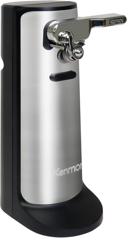 Kenmore Electric Can Opener - Arthritis-Friendly, Bottle Opener, Knife sharpener, Latas Abrelatas, Cord Storage, Automatic Countertop Appliance Stainless Steel Detachable Cutting Lever